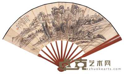 吴观岱 吴大澂 1899年作 春江独钓 秋水江村 成扇 